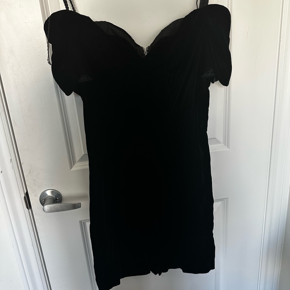 Vintage Algo Elegant Black Off-Shoulder Dress Velvet - Made in Canada